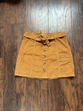 American Eagle Outfitters Corduroy Button-Front Mini Skirt in Mustard
